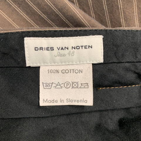 DRIES VAN NOTEN Size 31 Brown Stripe Cotton Zip Fly Dress Pants