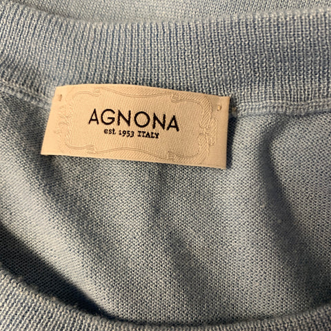 AGNONA Size XL Blue Light Blue Knitted Cashmere Silk Crew Neck Pullover