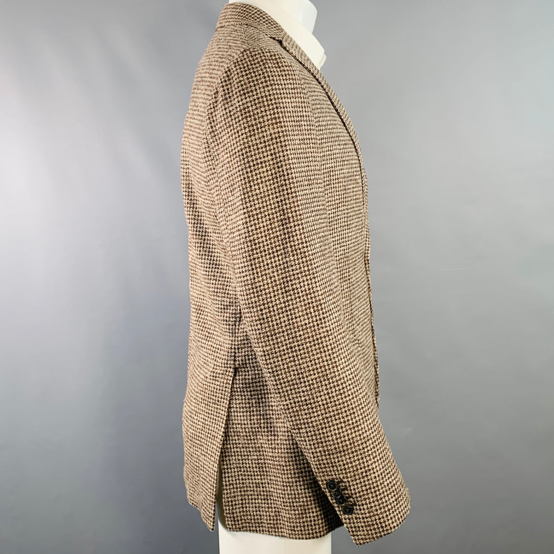SAKS FIFTH AVENUE Size 40 Khaki Brown Houndstooth Wool Blend Sport Coat