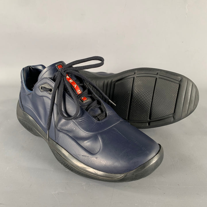 PRADA SPORT Size 9 Navy Black Textured Leather Lace Up Sneakers