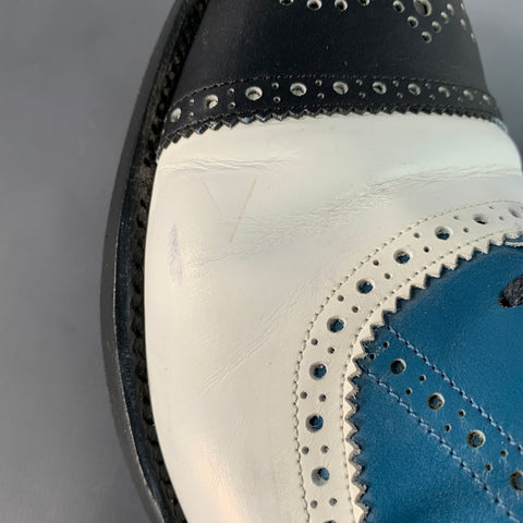 ROBERT CLERGERIE Size 9 Black White Blue Leather Perforated Spectator Lace-Up Shoes