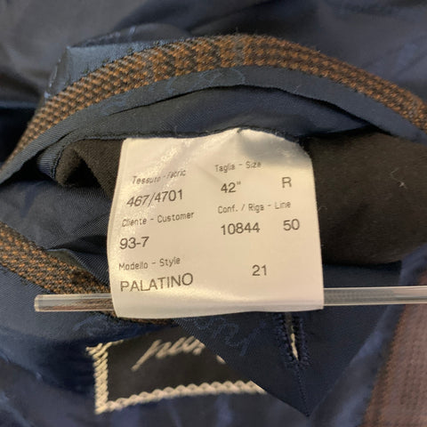 BRIONI Size 42 Brown Orange & Blue Tartan Linen Wool Sport Coat