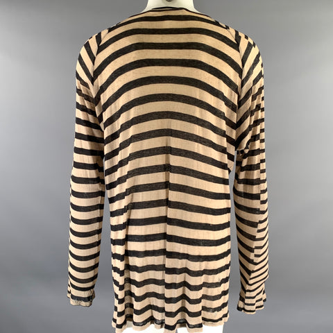 HAIDER ACKERMANN Size M Black Tan Stripe Cotton Cashmere Raglan Pullover