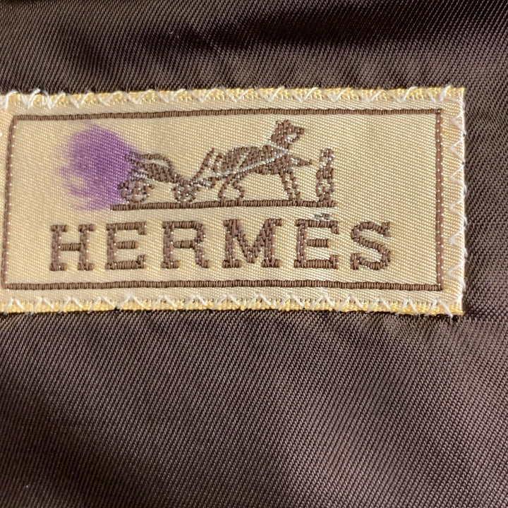 HERMES Size 40 Brown Navy Window Pane Wool Notch Lapel Sport Coat