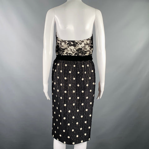 VALENTINO Size M Black White Polka Dot Strapless Dress Jacket Set