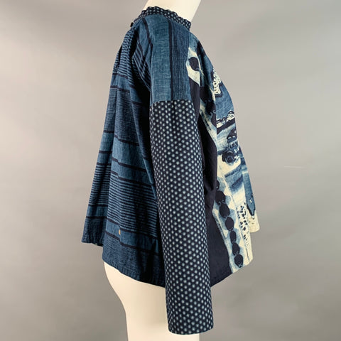 45rpm Size S Indigo Blue Cotton Mixed Patterns Print Blouse