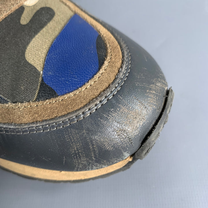 VALENTINO Size 9.5 Blue Taupe Color Block Leather Rubber Sole Sneakers