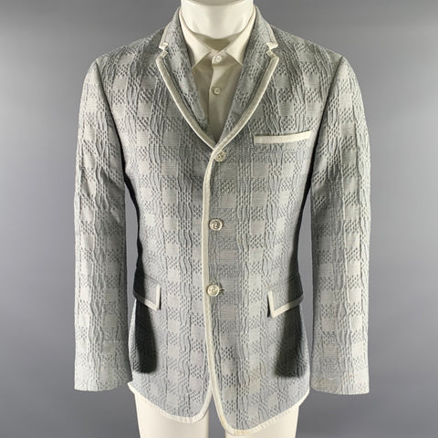 BLACK FLEECE Size 40 White Navy Plaid Cotton Polyester Sport Coat
