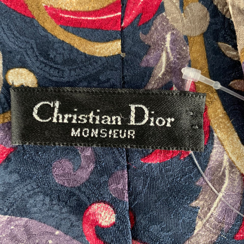CHRISTIAN DIOR Navy Red Geometric Silk Tie
