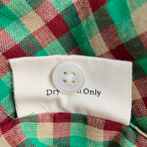 BODE Size L/XL Green Beige Red Checkered Cotton One Pocket Short Sleeve Shirt