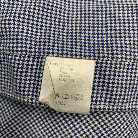 FABIO INGHIRAMI Size L Blue White Houndstooth Cotton Long Sleeve Shirt