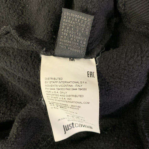 JUST CAVALLI Size M Black Embroidery Cotton Crew-Neck Sweatshirt