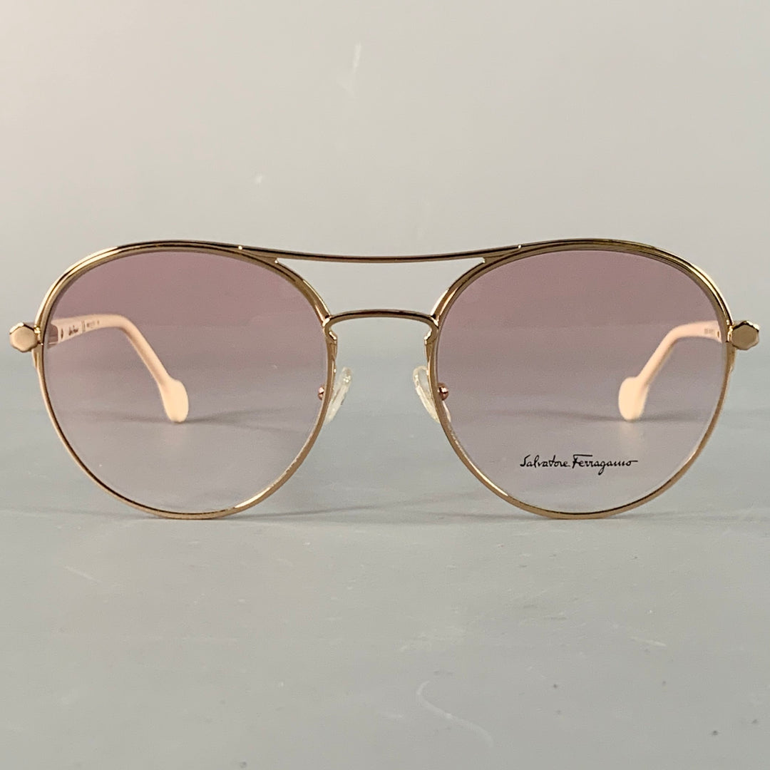 SALVATORE FERRAGAMO Rose Gold Acetate Metal Aviator Sunglasses