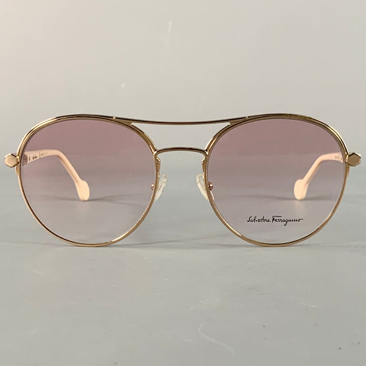 SALVATORE FERRAGAMO Rose Gold Acetate Metal Aviator Sunglasses