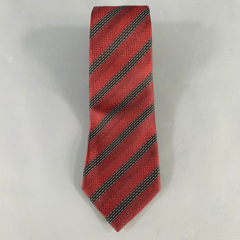 ERMENEGILDO ZEGNA Burgundy Black Diagonal Stripe Silk Jacquard Tie