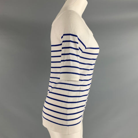 RALPH LAUREN Taille M Blanc Marine Stripe Boat Neck Casual Top
