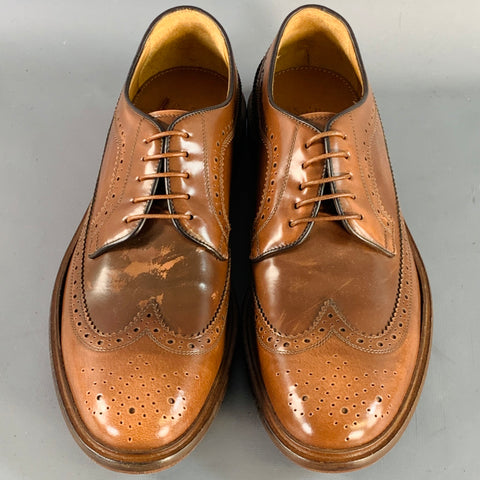PAUL SMITH Size 8 Tan Perforated Leather Wingtip Lace-Up Shoes