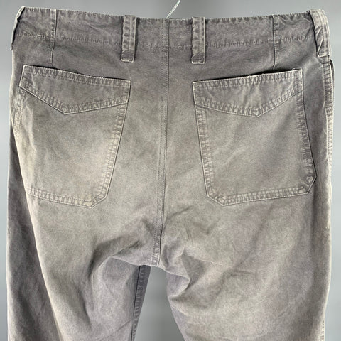 VISVIM Size L Grey Distressed Cotton Button Fly Casual Pants