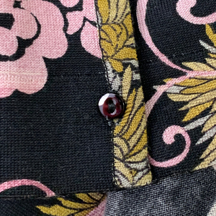 CHRISTIAN DIOR Size 6 Black Purple Wool Blend Abstract Floral Cardigan