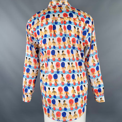 OUR LEGACY Size 40 Blue Red Figures Beach Cotton Long Sleeve Shirt