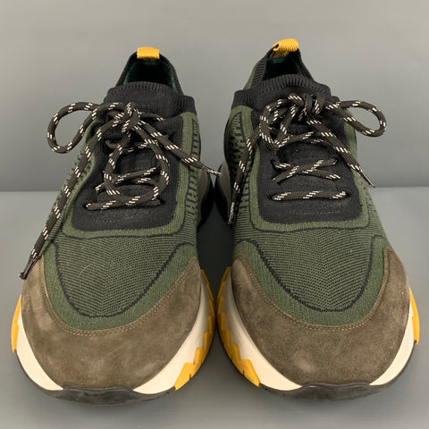 HERMES Size 11 Green Black Nylon Slip On Sneakers