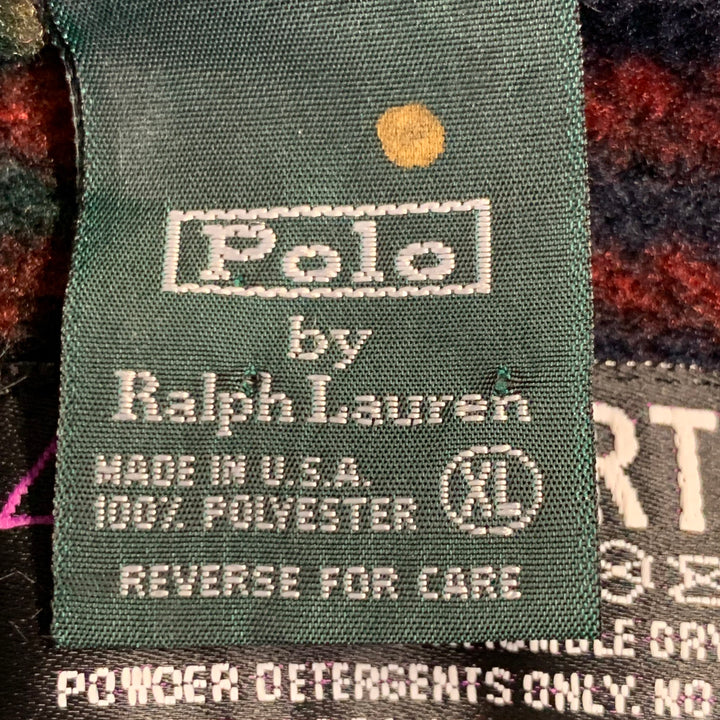 POLO by RALPH LAUREN Size XL Red Navy Green Plaid Polyester Hooded 1/4 Zip Sweatshirt