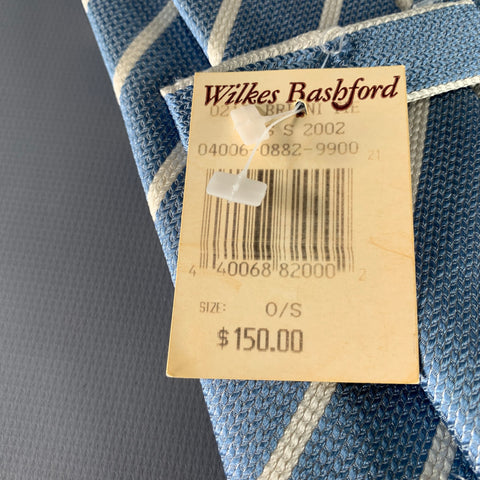 BRIONI Light Blue White Diagonal Stripe Silk Tie