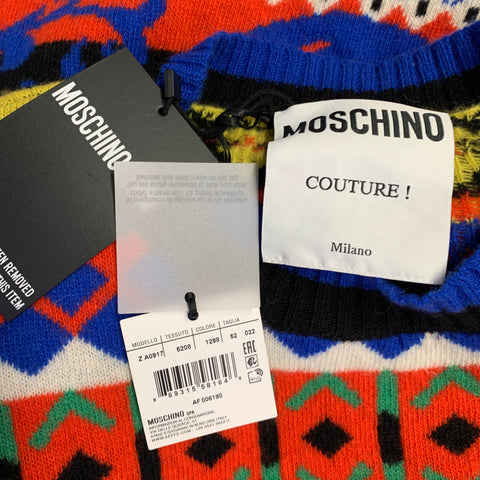 MOSCHINO COUTURE Size 42 Multi Color Stripe Virgin Wool Crew Neck Sweater