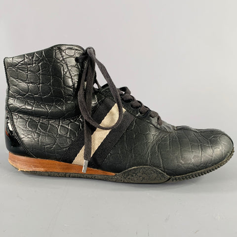 BALLY Size 7 -Frendy- Black White Ribbon Trim Leather High Top Sneakers