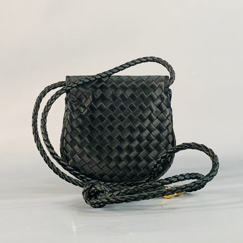 BOTTEGA VENETA Vintage 1990s Black Woven Intrecchiato Silk Mini Handbag