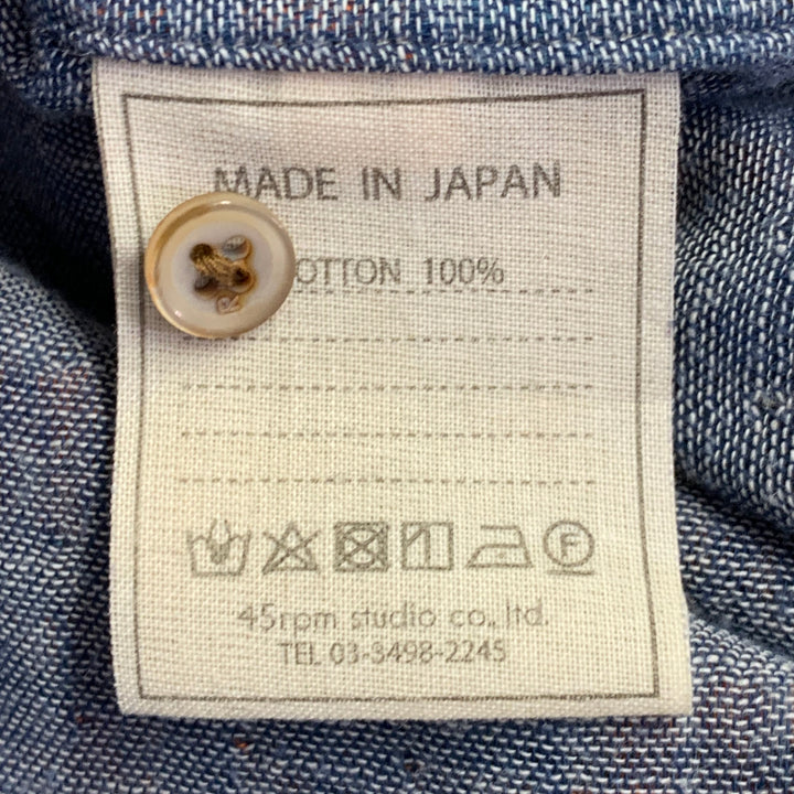 45rpm Size XL Blue Orange Plaid Cotton Curved Cutaway Flannel Long Sleeve Shirt