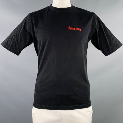 HELMUT LANG Size L Austria Black Red Print Cotton Crew Neck T-shirt
