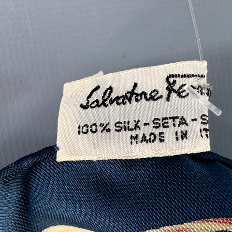 SALVATORE FERRAGAMO Navy Multi Color Birds Silk Twill Pocket Square