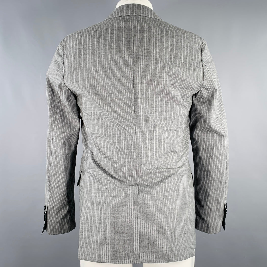 LARDINI Size 38 Grey White Stripe Wool Notch Lapel Sport Coat