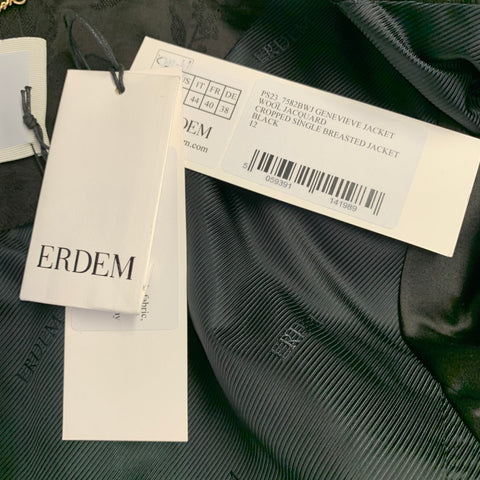ERDEM Size 8 Black Wool Blend Floral Peak Lapel Jacket Blazer
