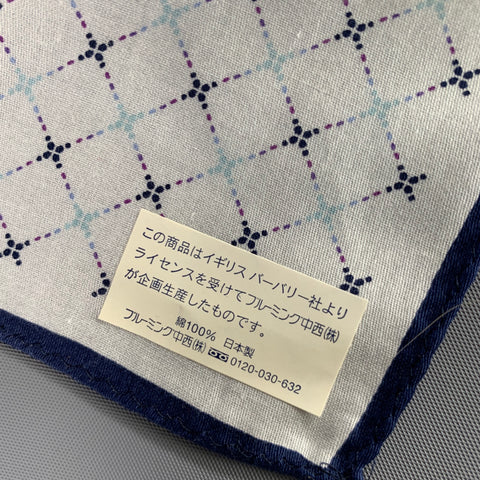 BURBERRY White Blue Diamond Cotton Pocket Square