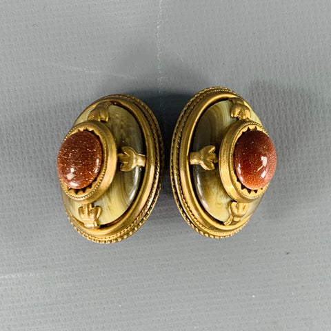 VINTAGE Gold Orange Metal Clip-On Earrings