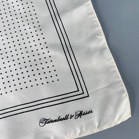 TURNBULL & ASSER Cream Black Polka Dot Silk Pocket Square