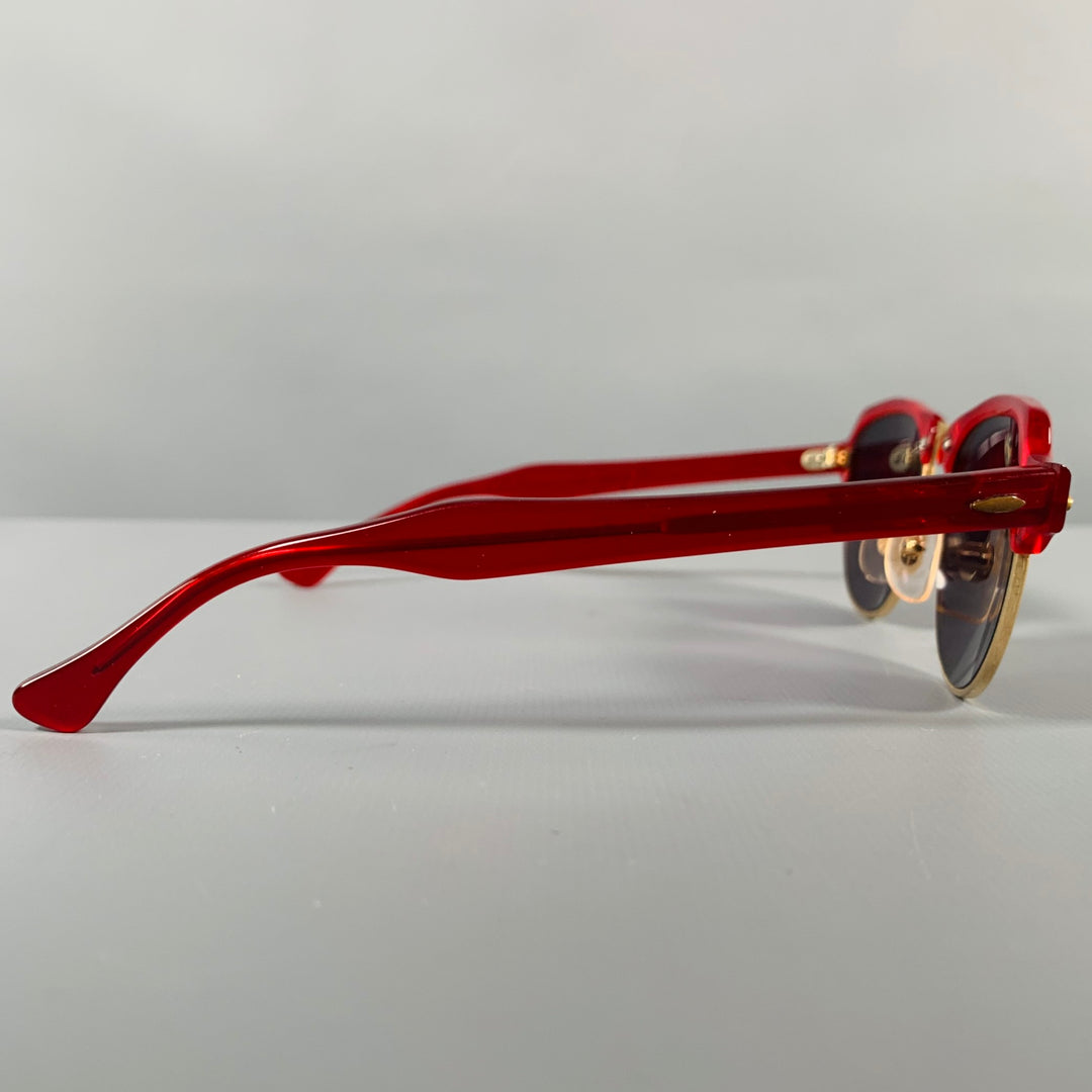 VINTAGE Red Gold Acetate Metal Etched Sunglasses