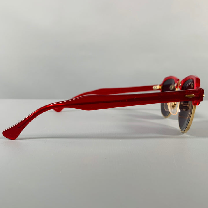 VINTAGE Red Gold Acetate Metal Etched Sunglasses