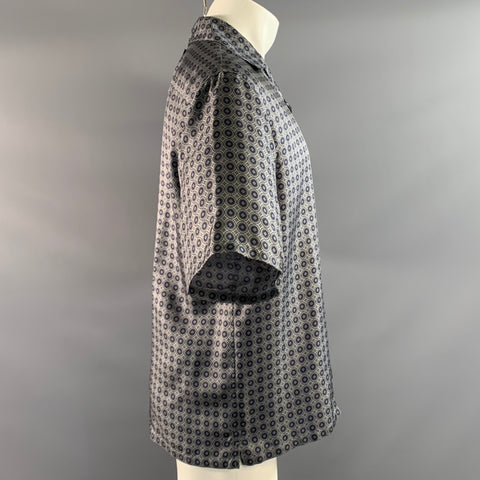 PRADA Size M Grey Navy & Gold Circles Silk Camp Short Sleeve Shirt