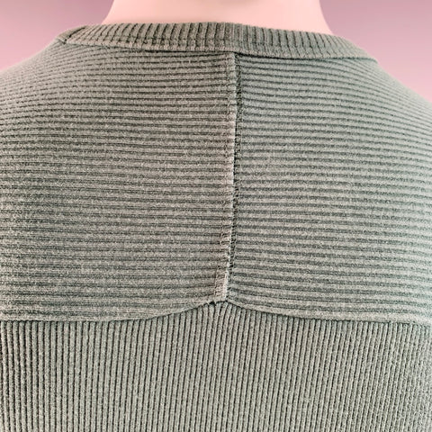 VINTAGE Size XS Green Rib Knit Crew Neck Long Sleeve Pullover