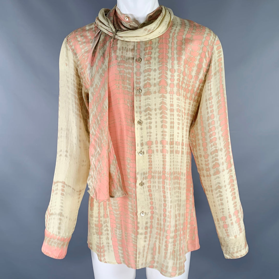 ALEXANDER MCQUEEN Size M Khaki Pink Dyed Silk Nehru Collar Long Sleeve Shirt
