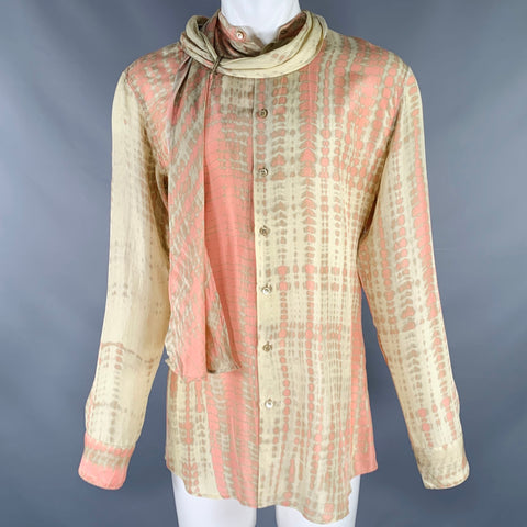 ALEXANDER MCQUEEN Size M Khaki Pink Dyed Silk Nehru Collar Long Sleeve Shirt