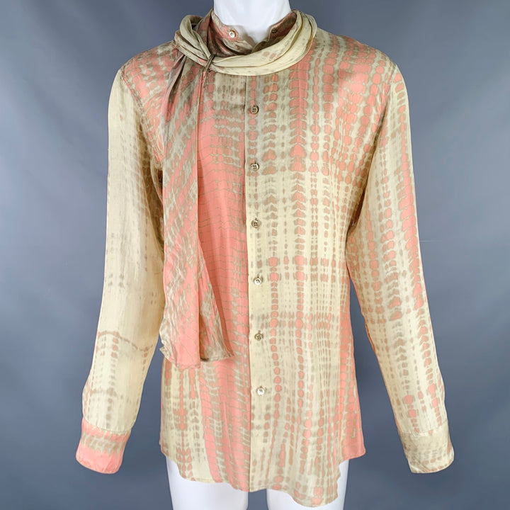 ALEXANDER MCQUEEN Size M Khaki Pink Dyed Silk Nehru Collar Long Sleeve Shirt