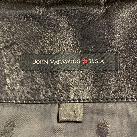JOHN VARVATOS * U.S.A. Size L Black Sheepskin Leather Zip Pocket Moto Jacket