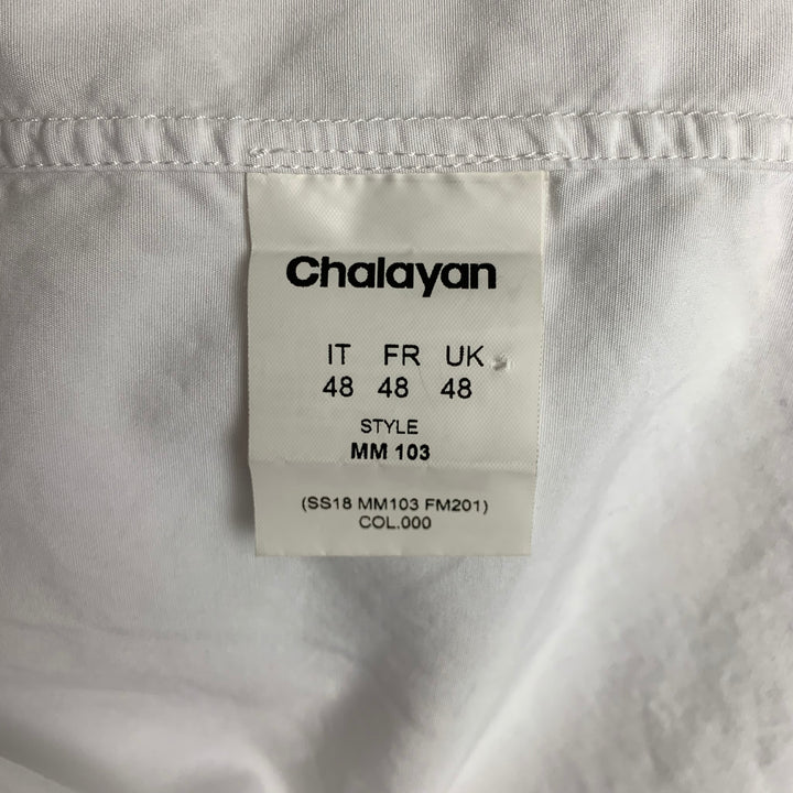 HUSSEIN CHALAYAN Size S White Solid Cotton Nehru Collar Long Sleeve Shirt