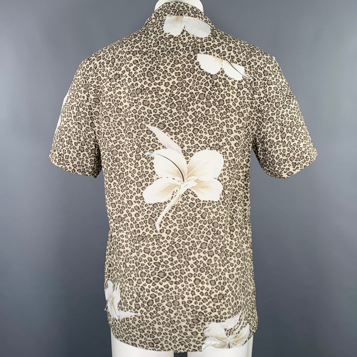 ALLSAINTS Size M Beige Brown Animal Print Viscose Camp Short Sleeve Shirt