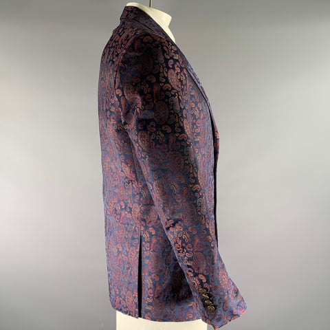 TALLIA Chest Size 42 Navy Burgundy & Green Paisley Polyester Sport Coat