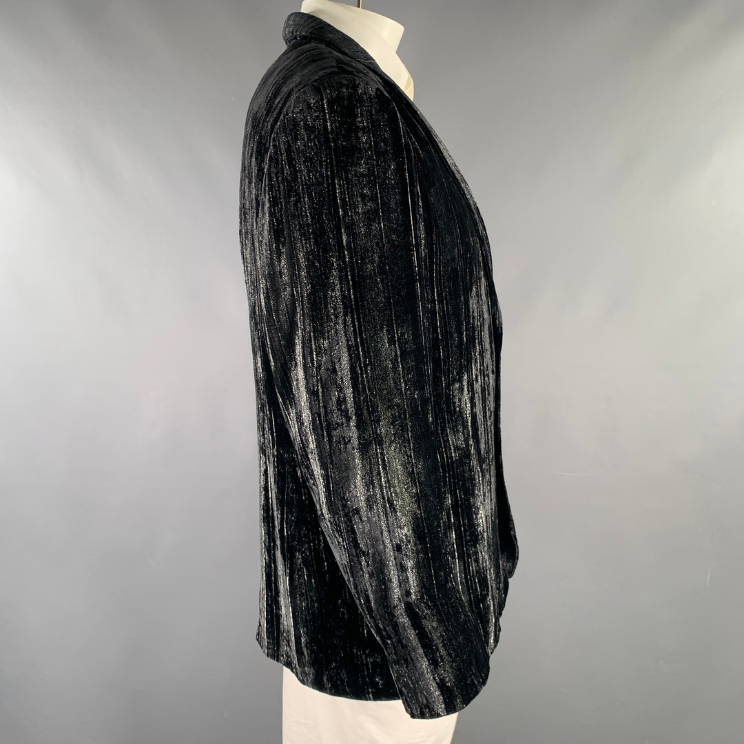 MASATOMO Size XXL Black Silver Velvet Viscose Silk Sport Coat